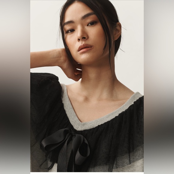 Anthropologie NWT Maeve V neck bow sweater - Picture 4 of 5